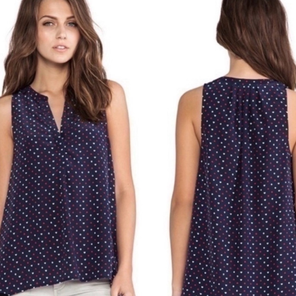 Joie Navy Sleeveless Blouse with White Dots